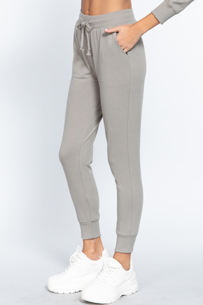 Waist Band Long Sweatpants With Pockets-Oyster Sage