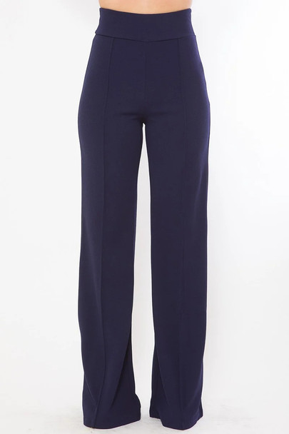 Front-line Flared Leg Design Solid Pants-Navy