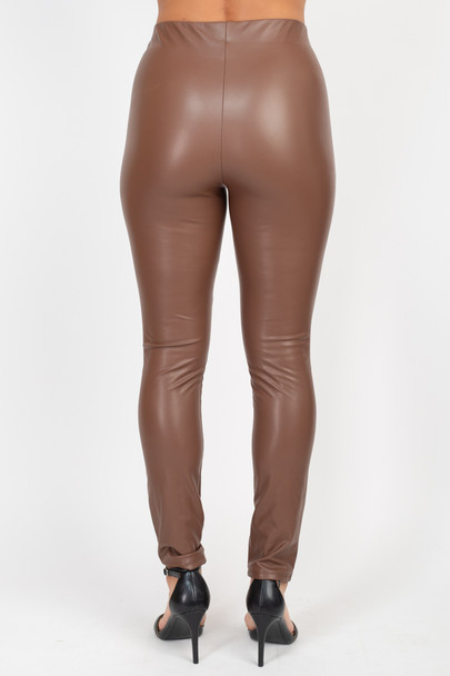 Button-detailed Skinny Pants-Dark Brown