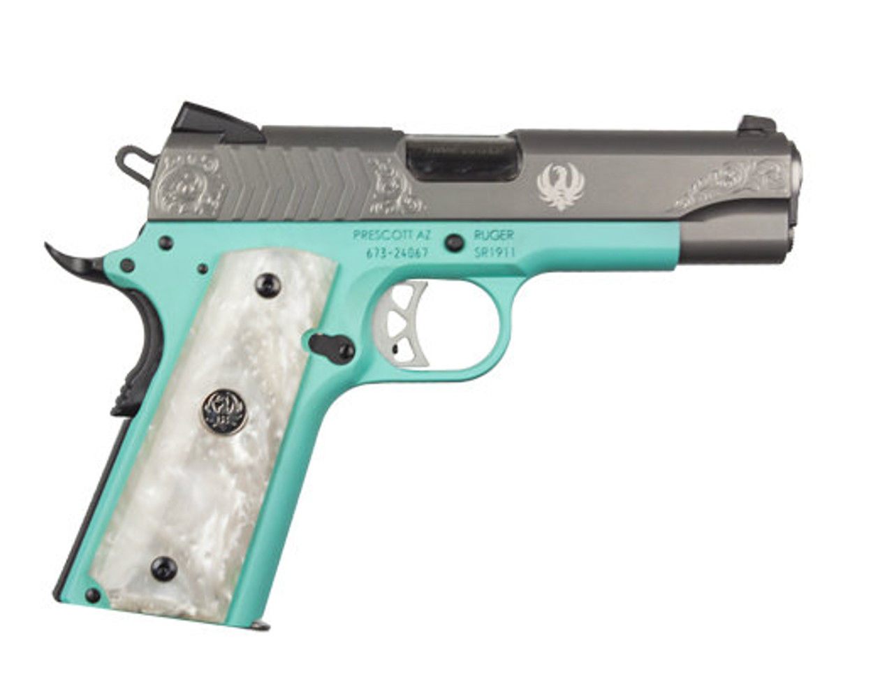 Ruger Sr1911 Lightweight Commander 9mm Engraved Robins Egg Blue 9977