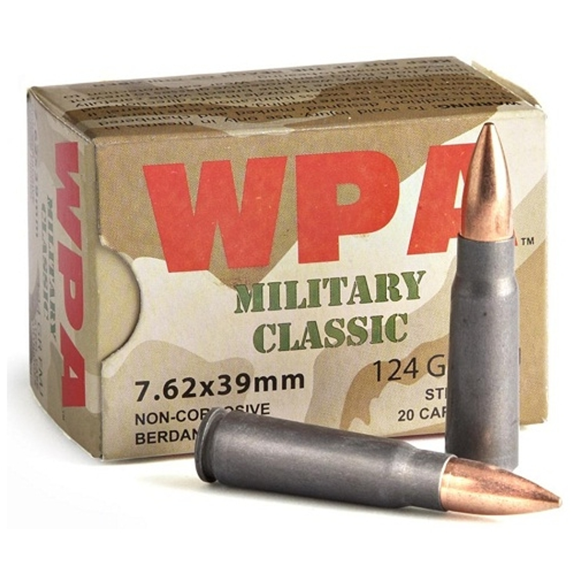 Wolf military classic 7 62 x 39mm 124 grain fmj 20 rounds box ammo