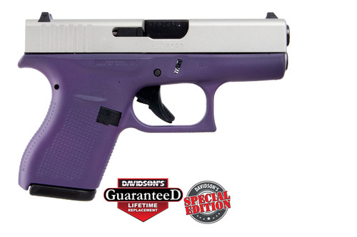 Glock Pistol - 42 - .380 ACP -  6 Rounds Front Serrations Cerakote Shimmering Aluminum Slide and Cerakote Purple Frame