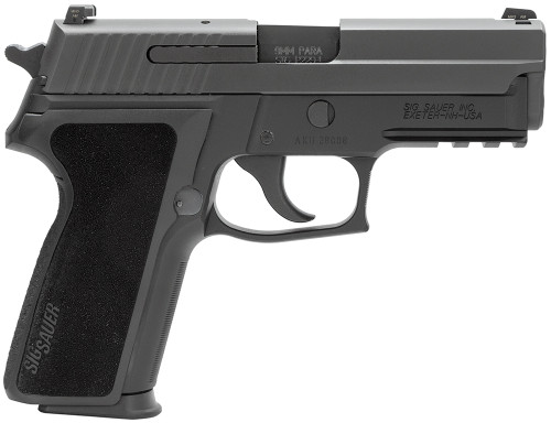 This is a Sig Sauer P229 with an E2 grip chambered in 9mm, the firearm comes with (2) 15 round magazines.