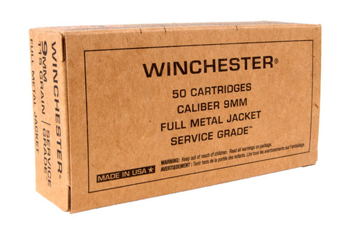 Winchester 9mm 115 Grain FMJ Service Grade 50 Rounds/Box