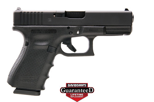 This is a Glock 19 9mm, Gen 4, with a black finish. This model is equipped with the Modular Optic System (MOS) and comes with (3) - 15 round magazines.