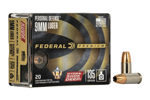 Federal Ammunition - Hydra-Shok Deep - 9mm - 135 Grain - 20 Rds Per Box - P9HSD1