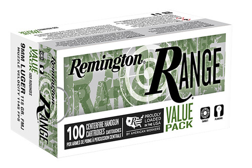 Remington Ammunition - Range - 9MM - 115gr FMJ - 100 Rounds / Box - T9MM3B