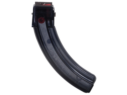 25 round magazine with a steel lip feeder for the Ruger 10/22 made by Butler Creek