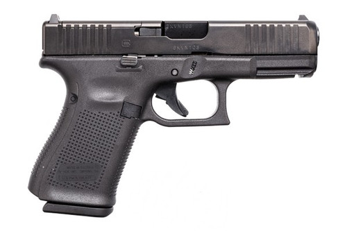 This is a Glock 19 9mm, Gen 5, with a black finish. This model is equipped with the Modular Optic System (MOS) and comes with (3) - 15 round magazines and the Glock marksmen barrel and with a flared magwell.