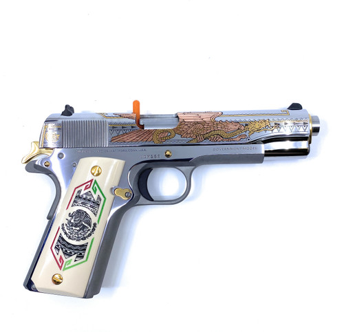 Colt Pistol - Government 911 - Bandera - 38 Super - Mexican Flag Engraving - Davidson's Exclusive - O1911C-SS38-BDM