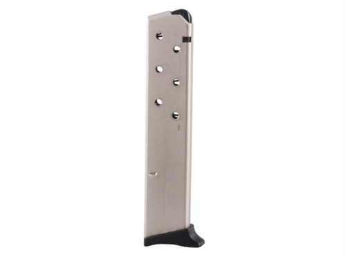 This is a 10 round Bersa magazine with a fingerest made for the Thunder .380 with a nickel finish, made by ProMag.
