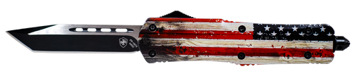 Templar Knife Wood Us Flag, Temp Lwus231  Large Wood Us Flag Tanto 440c Black