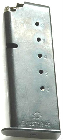 This is a 6 round factory magazine for the Star Firestar 45 acp, with a blue finish.