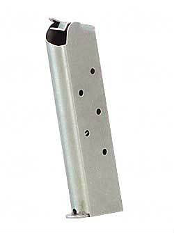 This is a 1911 magazine full-size .45 acp stainless steel magazine, 7 round capacity, made by Springfield.