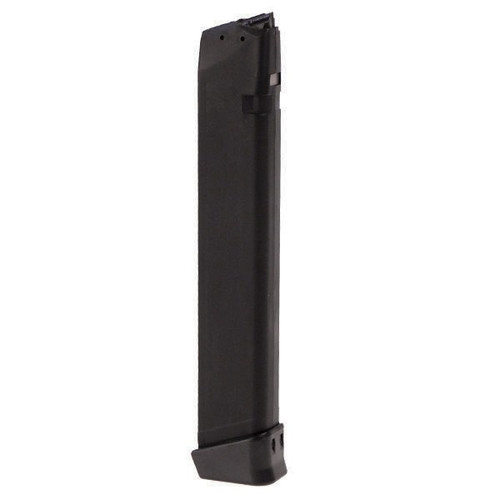This is an extended Glock magazine for any 9mm (models G17, G19, G26). it holds 33 rounds,  made in Korea by KCI.