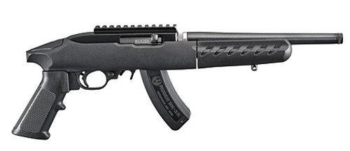 This is a Ruger Charger Take-Down chambered in .22 lr. Accepts all Ruger branded 10/22 magazines.