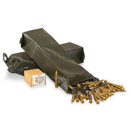 This Military Surplus ammunition in the 7.62x51mm/.308 winchester caliber, 147 grain FMJ, 200 round battle pack.