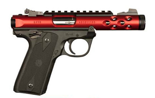 This is a Ruger Mark IV 22/45 Lite .22 lr, with a red anodized finish.