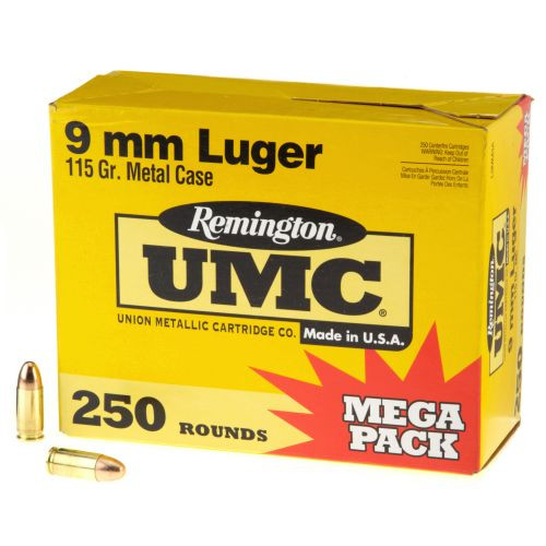 Remington UMC 9MM 115 Grain Brass MC 250 Rounds/ Box Ammo