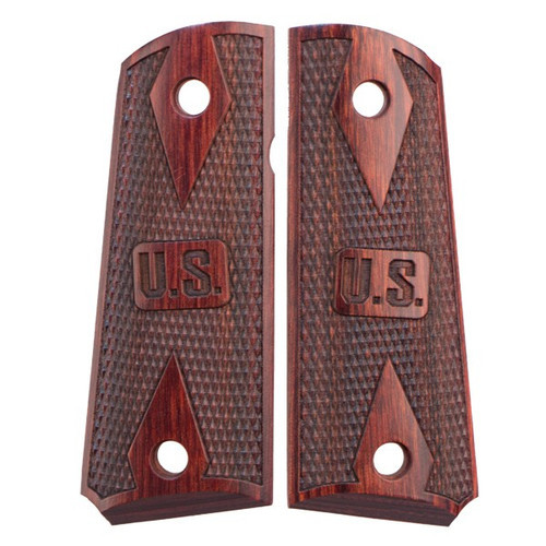 This is a pair of 1911 grips for the Officer's (Compact) 1911 frame (Colt and many other ambidextrous cut 1911 clones). Made in the double diamond checkered design, these rosewood grips come with the U.S. marking for a original look and feel.