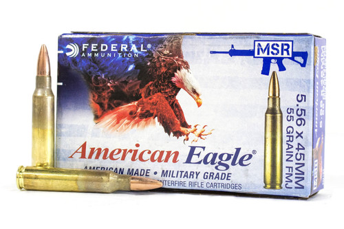 Federal 5.56 Nato 55 Grain FMJ, has 20 rounds per box, manufactured by Federal. XM193