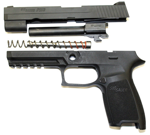 Used Sig Sauer P250 full size grip module with a complete 9mm slide assembly. (Barrel, guide rod and recoil spring)