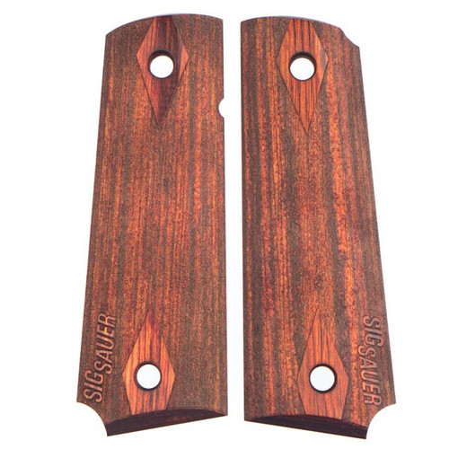 This is a pair of grips for the Sig Sauer 1911. Made with Rosewood Laminate with the classic double diamond design. The "Sig Sauer" logo also stippled on the grips.