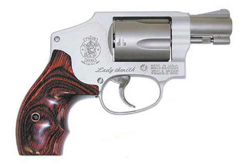 This is a Smith & Wesson 642 Lady Smith, .38 special revolver with satin stainless finish and a 5 shot capacity, with internal lock.