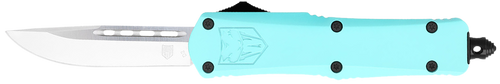 CobraTec Knives STBFS3DNS FS-3  Small 2.75" OTF Drop Point Plain D2 Steel Blade, 4.25" Mint Blue Aluminum Alloy Handle