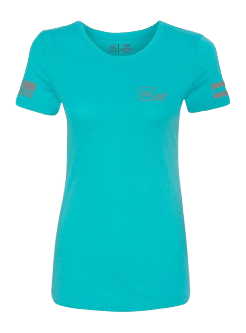 Glock Ladies "glock Girl Flag - Tee" Short Sleeve LG Teal