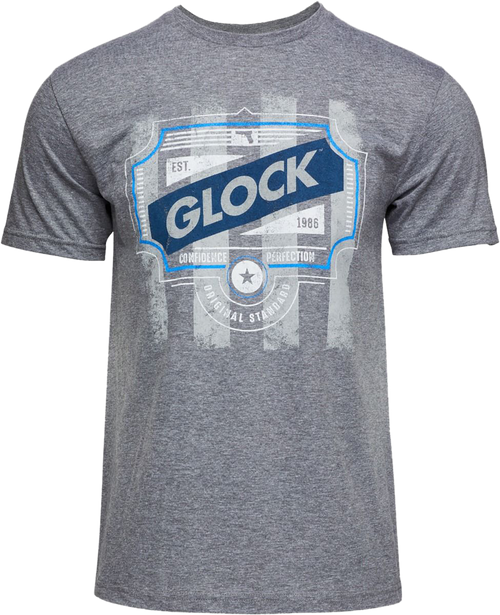 Glock AP96205 Blue Line Tee  Gray Ringspun Cotton/Polyester Short Sleeve Small