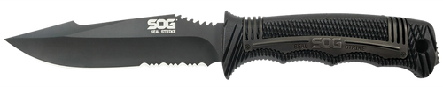 S.O.G SOGSS1003CP Seal Strike 4.90" Fixed Clip Point Part Serrated AUS-8A SS Blade Black Textured GRN/SS Handle Includes Belt Clip/Sheath