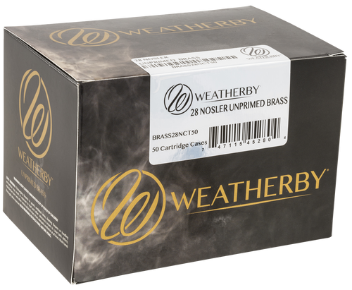 Weatherby BRASS28NCT50 Unprimed Cases  28Nosler Rifle Brass 50/Box