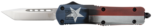 CobraTec Knives MCTXFS3TNS FS-3 Texas Flag Medium 3" OTF Tanto Plain Satin D2 Steel Blade, 5" Texas Flag Aluminum Cerakoted Handle