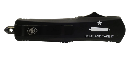 Templar Knife LCATII531 Gen II Come And Take It Small 2.69" OTF Tanto Part Serrated Black Oxide 440C SS Blade, 4.31" Black "Come And Take It" w/Cannon Aluminum Handle, Glass Breaker