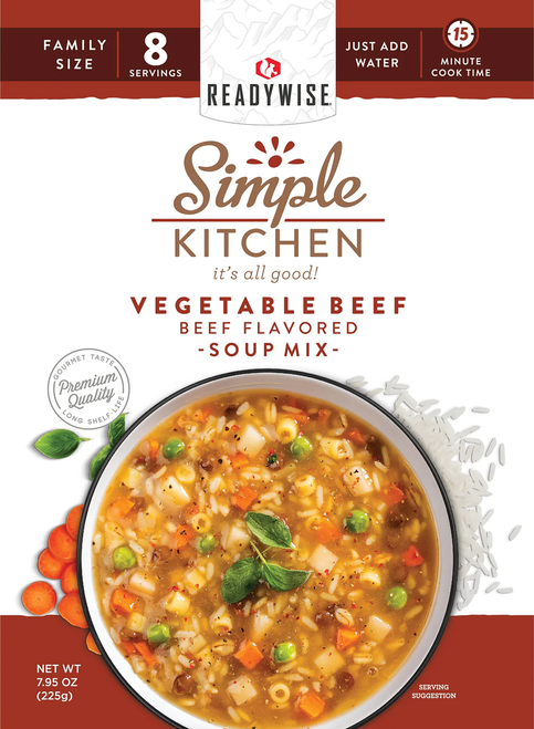 ReadyWise RWSK05067 Simple Kitchen Vegetable Beef Soup 8 Servings Per Pouch, 6 Per Case