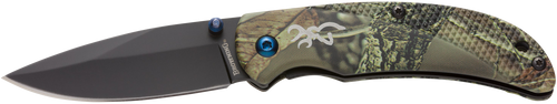 Browning 3220344 Prism 3  EDC Folding 2.38" Plain Black Oxide 7Cr17MoV SS Blade, Camo w/Brass Accents & Logo Anodized Aluminum Handle, Includes Pocket Clip