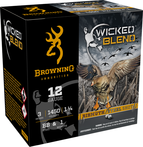Browning Ammo B193431230 Wicked Blend  12Gauge 3" 1 1/4oz BB/1BI Shot 25 Per Box/10 Case