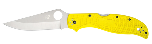 Spyderco C258PYL Stretch 2 XL Lightweight 3.95" Folding Plain Stonewashed H2 Steel Blade, Yellow Bi-Directional Texturing FRN Handle