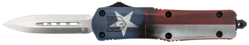 CobraTec Knives MCTXFS3DAGNS FS-3 Texas Flag Medium 3" OTF Dagger Plain Satin D2 Steel Blade, 5" Texas Flag Aluminum Cerakoted Handle