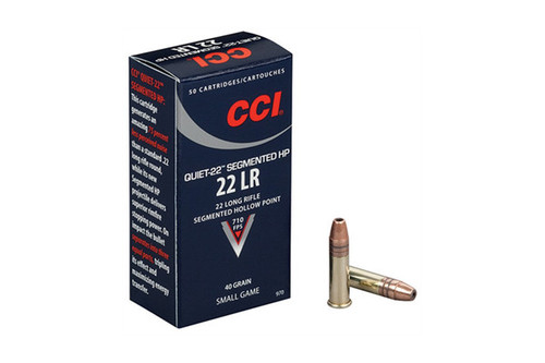 CCI Quiet .22 long rifle 40 Grain Segemented Hollow Point, has 50 rounds per box, manufactured by CCI.