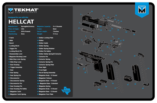 TekMat TEKR17HELLCATBLU Springfield Armory Hellcat Cleaning Mat Black/Blue/White Rubber 11"x17" Springfield Hellcat Parts Diagram