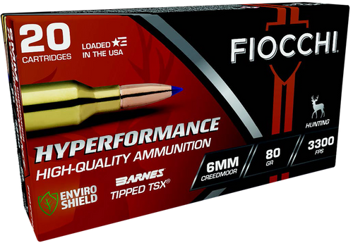 Fiocchi 6CMTT Hyperformance  6mmCreedmoor 80gr Barnes Tipped TSX 20 Per Box/10 Case