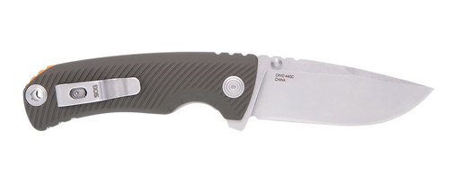 S.O.G SOG11060143 Tellus ATK  3.50" Folding Clip Point Plain Stonewashed Cryo 440C SS Blade/ Olive Drab w/Orange Backspacer GRN Handle Includes Belt Clip