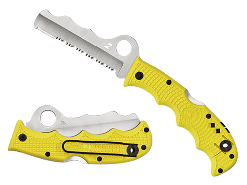 Spyderco C79PSYL Assist Salt Lightweight 3.68" Folding Part Serrated H2 Steel Blade/Yellow Bi-Directional Texturing FRN Handle Includes Glass Breaker/Pocket Clip