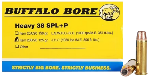 Buffalo Bore Ammunition 20B20 Heavy Strictly Business 38Special +P 125gr Jacket Hollow Point 20 Per Box/12 Case