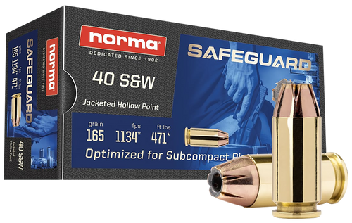 Norma Ammunition 801407887  Safeguard 40S&W 165gr Jacketed Hollow Point 50 Per Box/20 Case