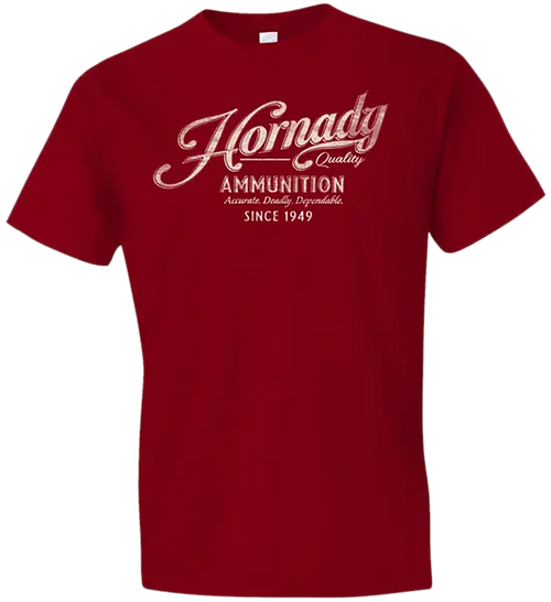 Hornady Gear 31873 Vintage Script  Red Cotton Semi-Fitted Large