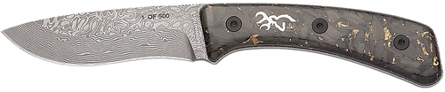 Browning 3220570B Rock  3.50" Fixed Drop Point Plain Acid Etch Damascus Blade, Carbon Fiber Handle