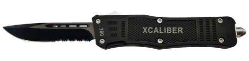 Xcaliber Knife Company  380 ACP  Large 3.80" OTF Part Serrated Black 440C SS Blade, 5.30" Steel Handle
